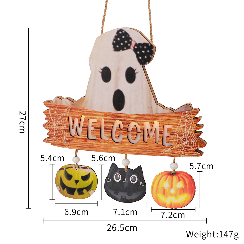 Halloween Hanging Door Signs Pumpkin Skull Welcome Sign Wood Door Hanger For Front Door