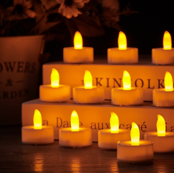 Tea Lights Candles LED Flickering Votive Candle Long Lasting 200 Hours Realistic and Bright for Halloween Wedding Decor