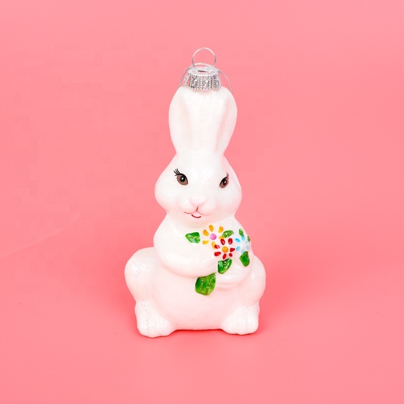 Pearl White Iridescent Easter Rabbit Decorations Wholesale Decorative Led Lighted Up Blown Glass Easter Bunny For Sale