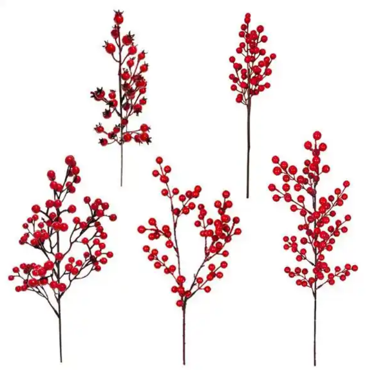 Christmas Red Berries Artificial Berry Picks Stems Holly Berries Branche For Home Holiday Wedding Decoration