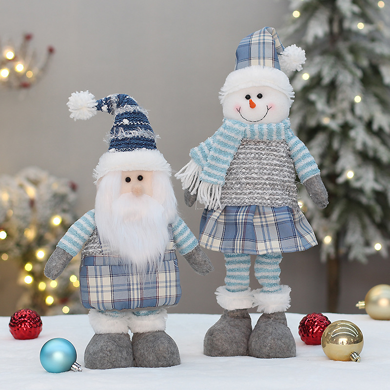 Wholesale Xmas Toys Santa Claus Snowman Elk Dolls Blue Fabric Stretch Christmas Doll for Festival Decorative Ornament