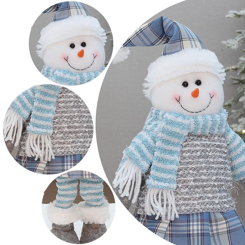 Wholesale Xmas Toys Santa Claus Snowman Elk Dolls Blue Fabric Stretch Christmas Doll for Festival Decorative Ornament