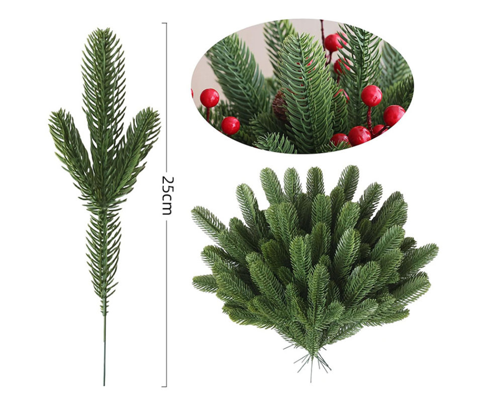 Artificial Green Pine Needles Branches Small Twigs Stems Picks for Christmas Flower Arrangements Wreaths and Holiday Decorations