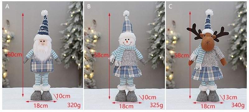 Wholesale Xmas Toys Santa Claus Snowman Elk Dolls Blue Fabric Stretch Christmas Doll for Festival Decorative Ornament