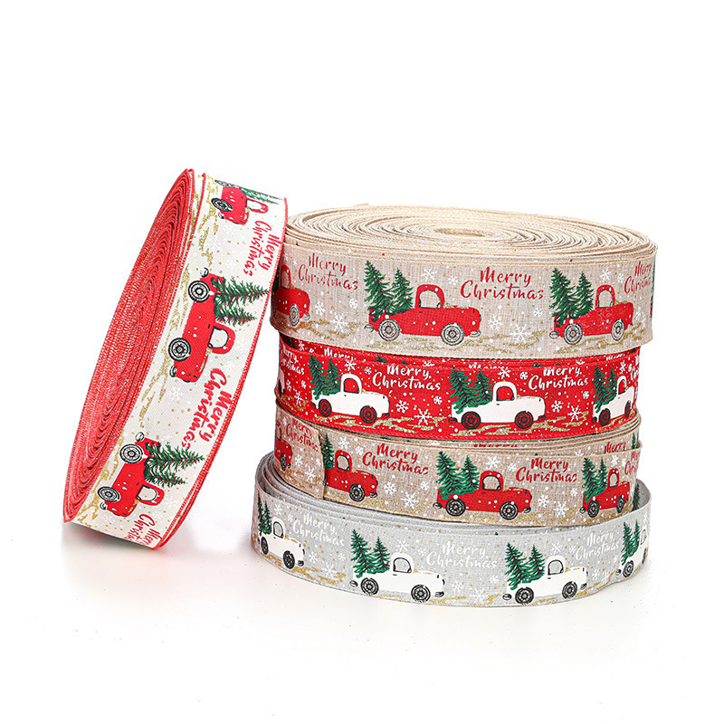 Embroidered Paper Box Packaging Ribbon Bow Car Burlap Ribbons Designer Christmas Ribbon Roll for Christmas Decoration