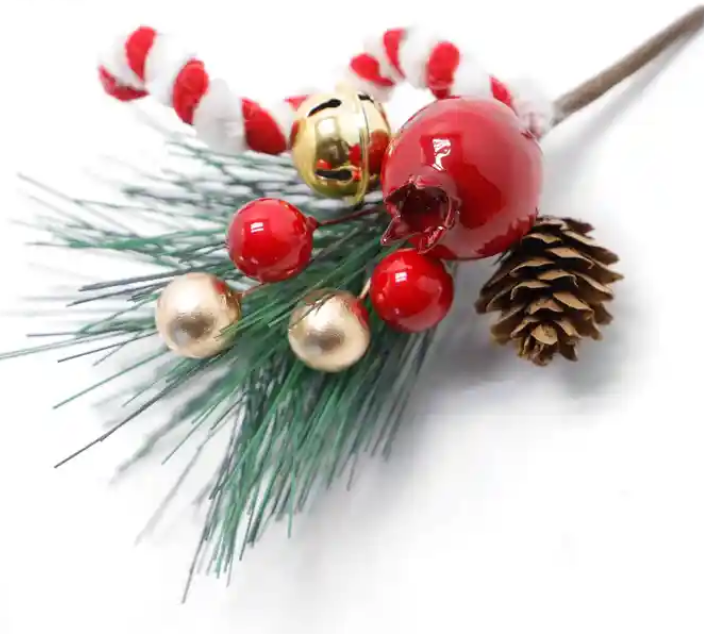 LONGSTAR customized Christmas branches, pine needles, red berry pick stems, bells, PE branches, flocked for Christmas decor