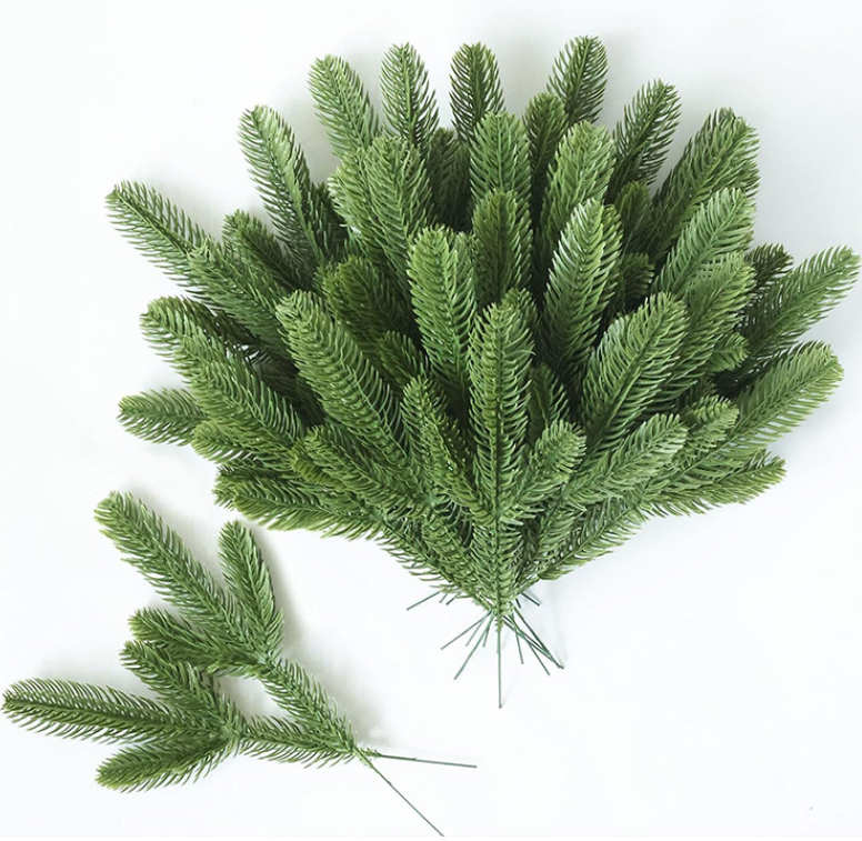 Artificial Green Pine Needles Branches Small Twigs Stems Picks for Christmas Flower Arrangements Wreaths and Holiday Decorations