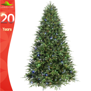 8ft Pre-Lit Fiber Optic Artificial Pine Christmas Tree Centerpiece Multicolored LED Lights, 8 Sequences, Foldable Stand