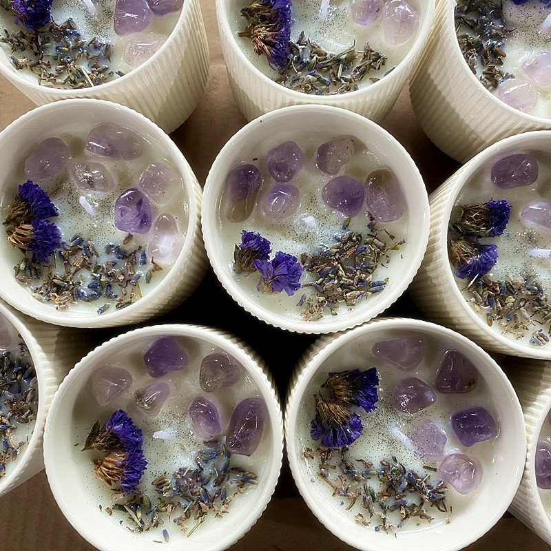 Aromatherapy Scented Soy Candle Meteor Pattern Ceramic Handmade Over 18 Hours of Burning Time Dried Flower Crystal Stone Aromath