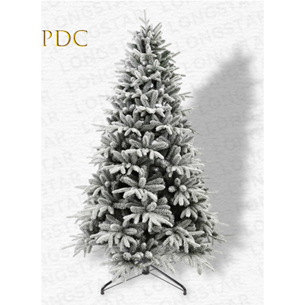 Longstar Natural Felt Pvc Fire Retardent White Snow Flocked Christmas Tree With Warm Clear Multi Color Incandenscent Tree Light