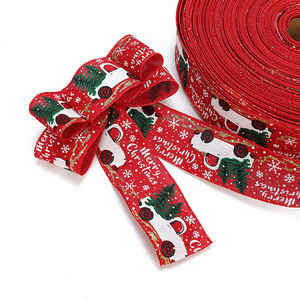 Embroidered Paper Box Packaging Ribbon Bow Car Burlap Ribbons Designer Christmas Ribbon Roll for Christmas Decoration