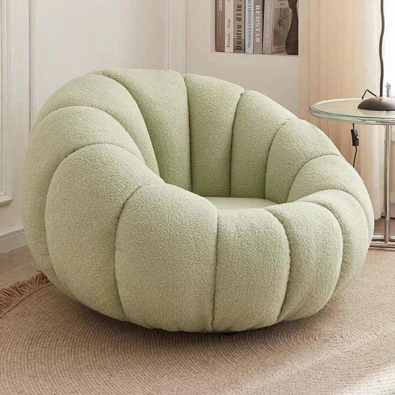 Luxury Aesthetic Cream White Sofa Lazy Pumpkin Sofa Shaped Boucle Swivel Lounge Chair With Footstool For Kids