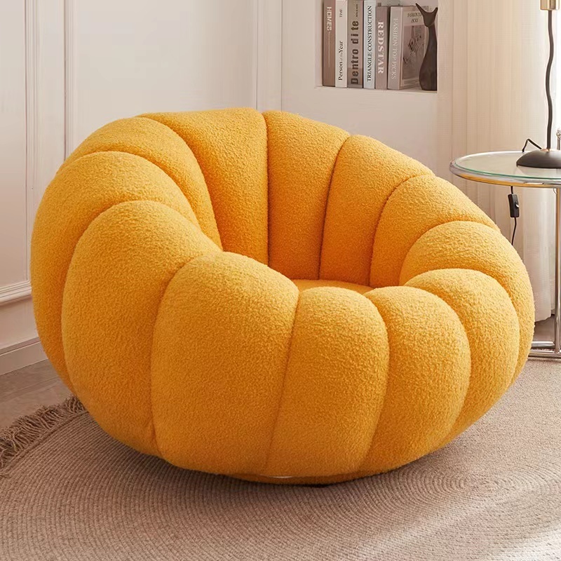 Luxury Aesthetic Cream White Sofa Lazy Pumpkin Sofa Shaped Boucle Swivel Lounge Chair With Footstool For Kids