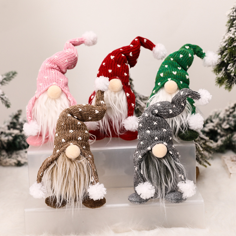 New forest man white beard no face doll Christmas doll Forest man knitted hat sitting figure adornment