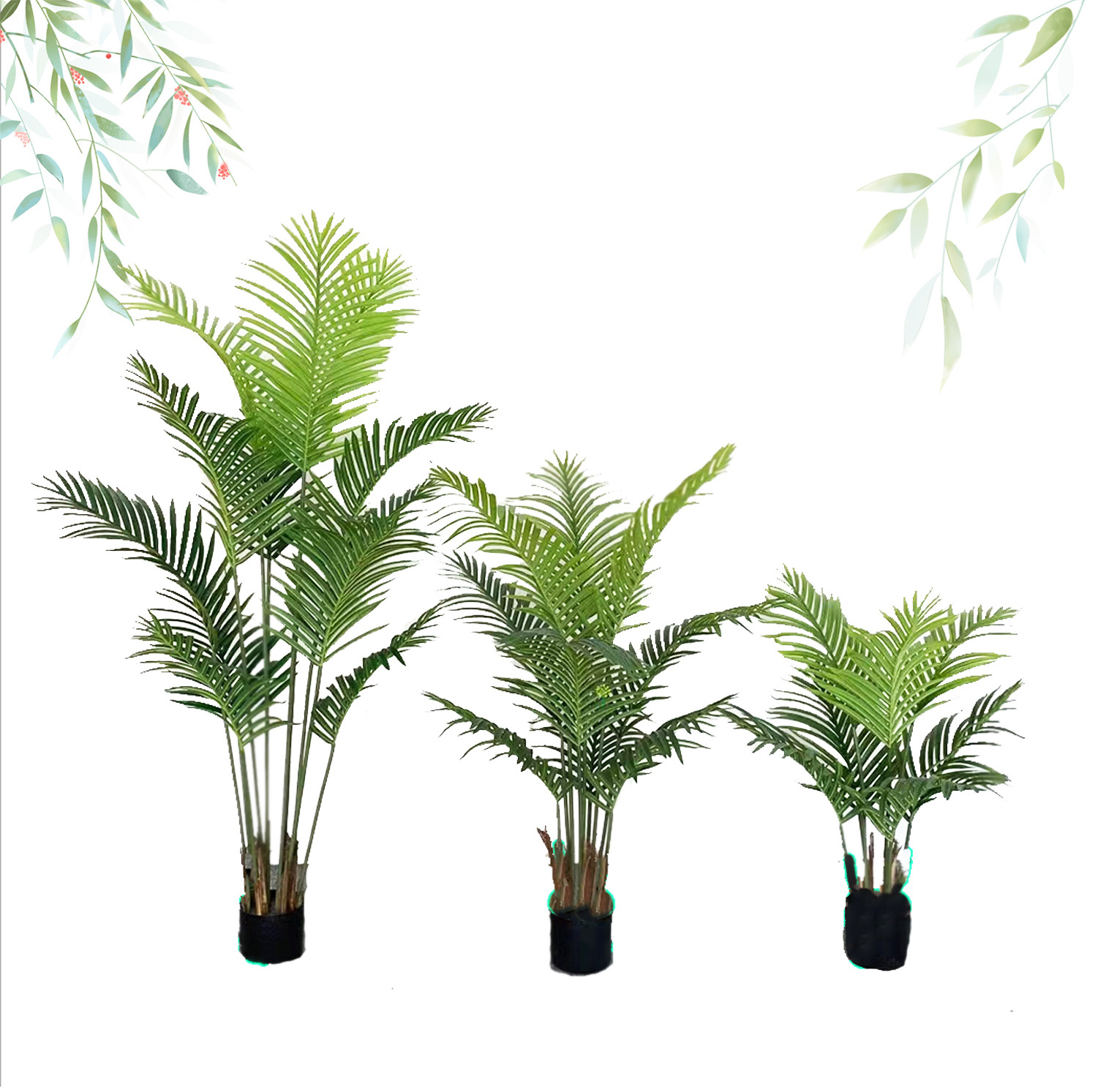 Madagascar Palm Chinese Pots Outdoor Artificial Potted Plants for Home Bathroom Shelf Desk Farmhouse Room Office Table Decor