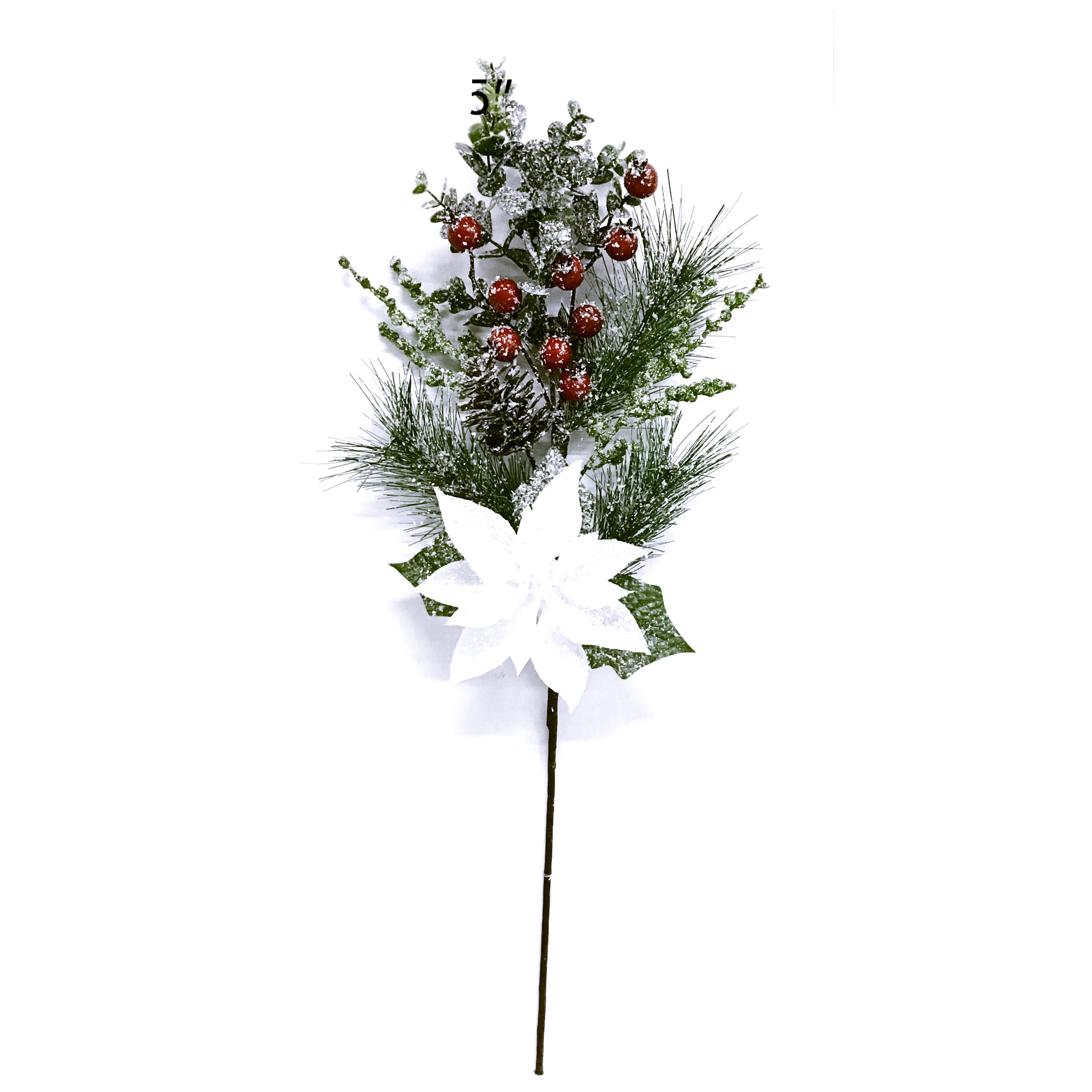 Christmas Artificial Dry White Berry Ornaments Pine Holly Branch Tree-Shaped Festival Decoration Christmas pine picks