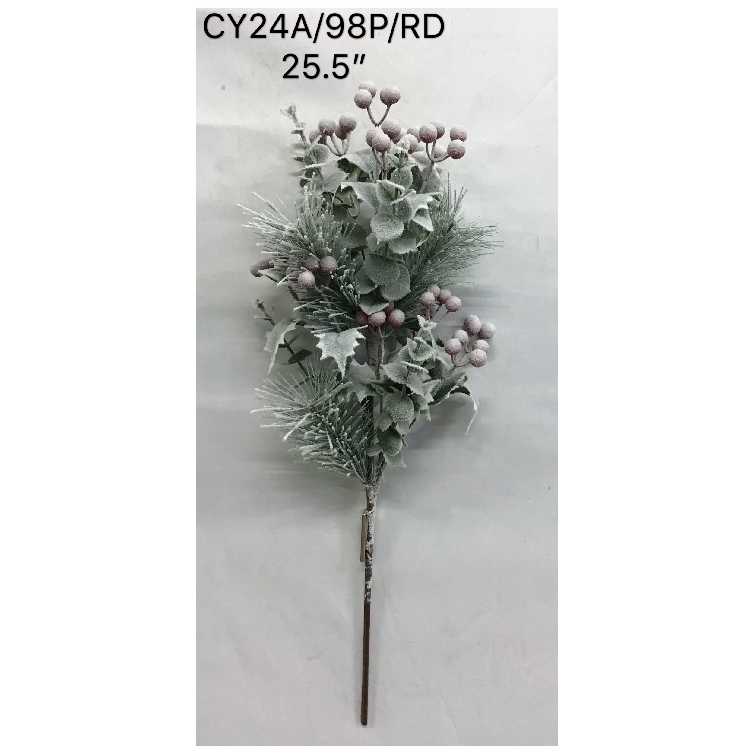 New Style Tree Branch Flocked Red Berry Home Holiday Decoration Wedding Flower Christmas Artificial Green Bush Branch