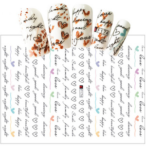 Top Sale Back Glue 2D Nail Art Nail Sticker Valentine English Alphabet Retro Pattern DIY Nail Art Decoration Decal