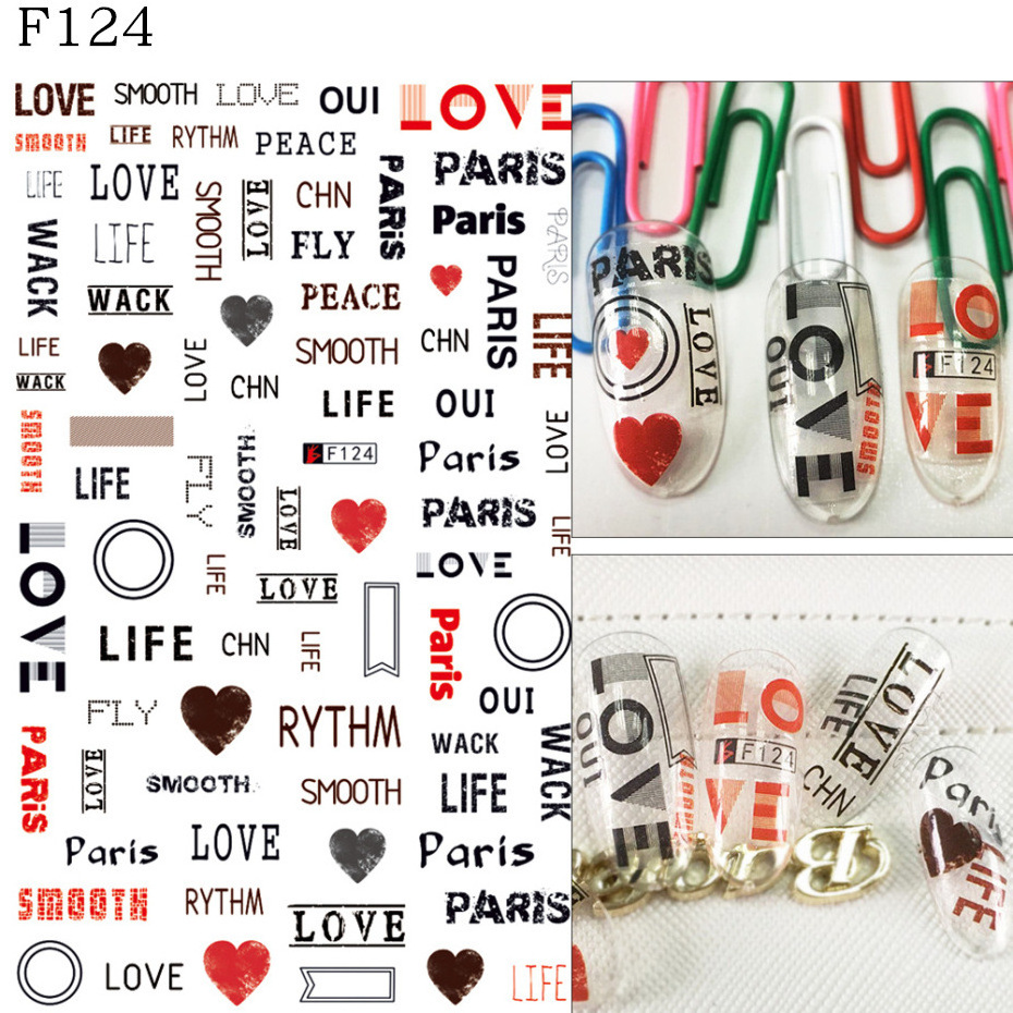 Top Sale Back Glue 2D Nail Art Nail Sticker Valentine English Alphabet Retro Pattern DIY Nail Art Decoration Decal