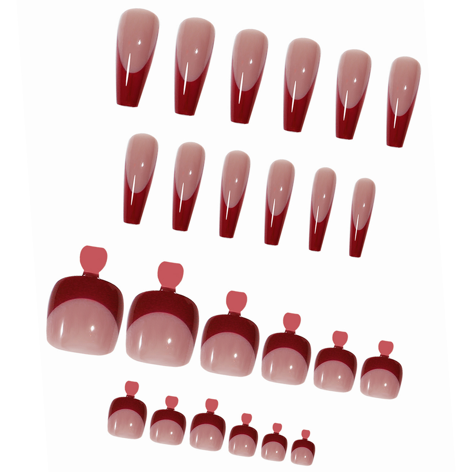 High Quality Designed Artificial Nail Tips Red French Wearing False Toe Nails Press On Nails