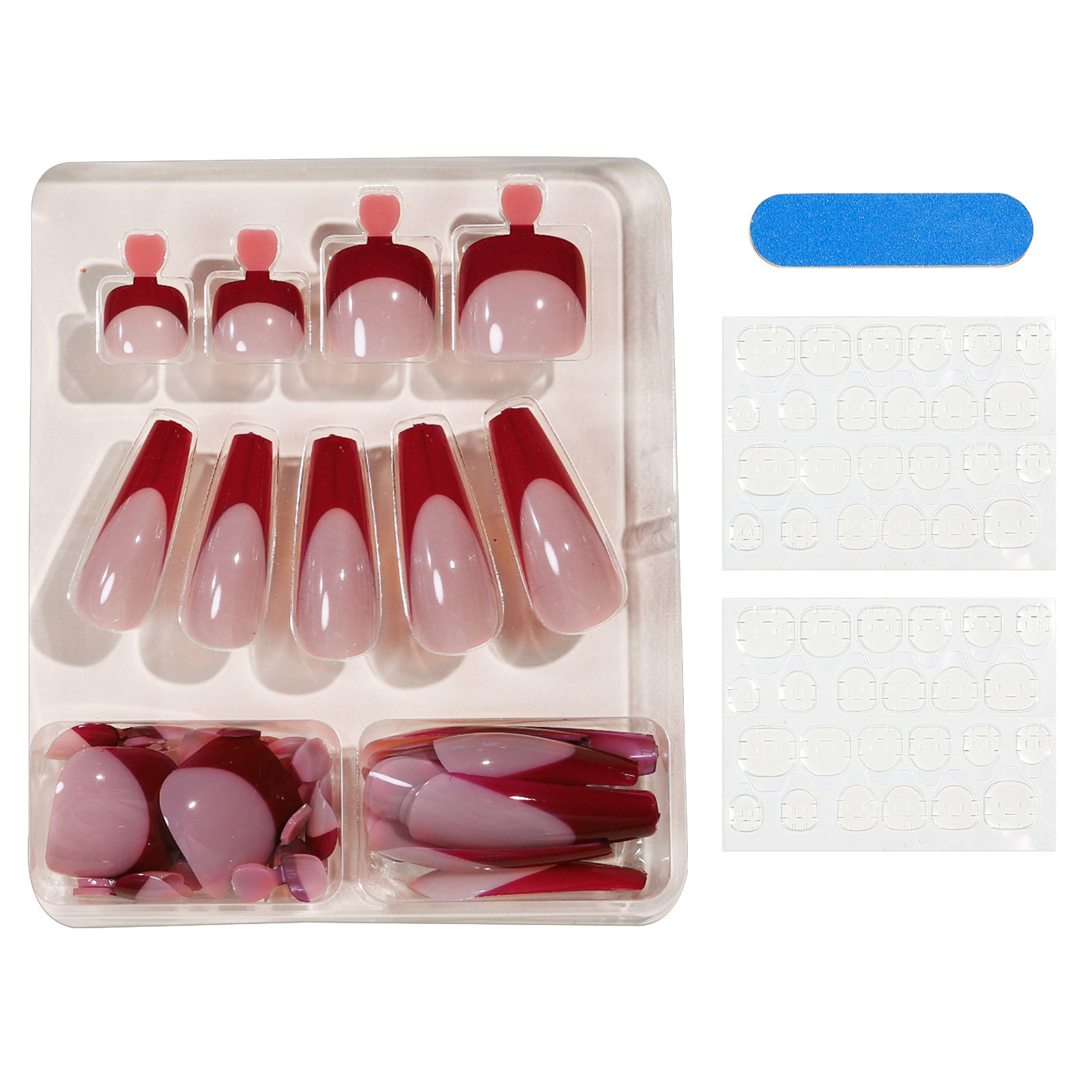 High Quality Designed Artificial Nail Tips Red French Wearing False Toe Nails Press On Nails