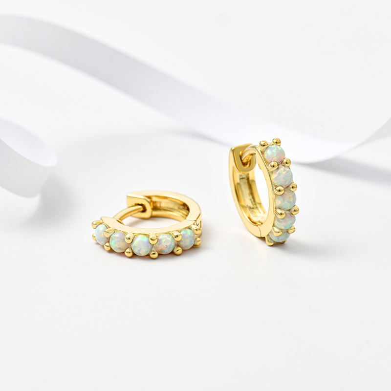 Unique 18K Gold Plated Brass Opal Gemstone Earrings Women Small Huggie Hoop Earrings for Jewelry Gifts