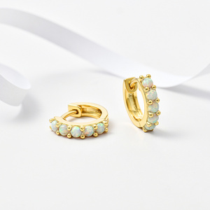 Unique 18K Gold Plated Brass Opal Gemstone Earrings Women Small Huggie Hoop Earrings for Jewelry Gifts