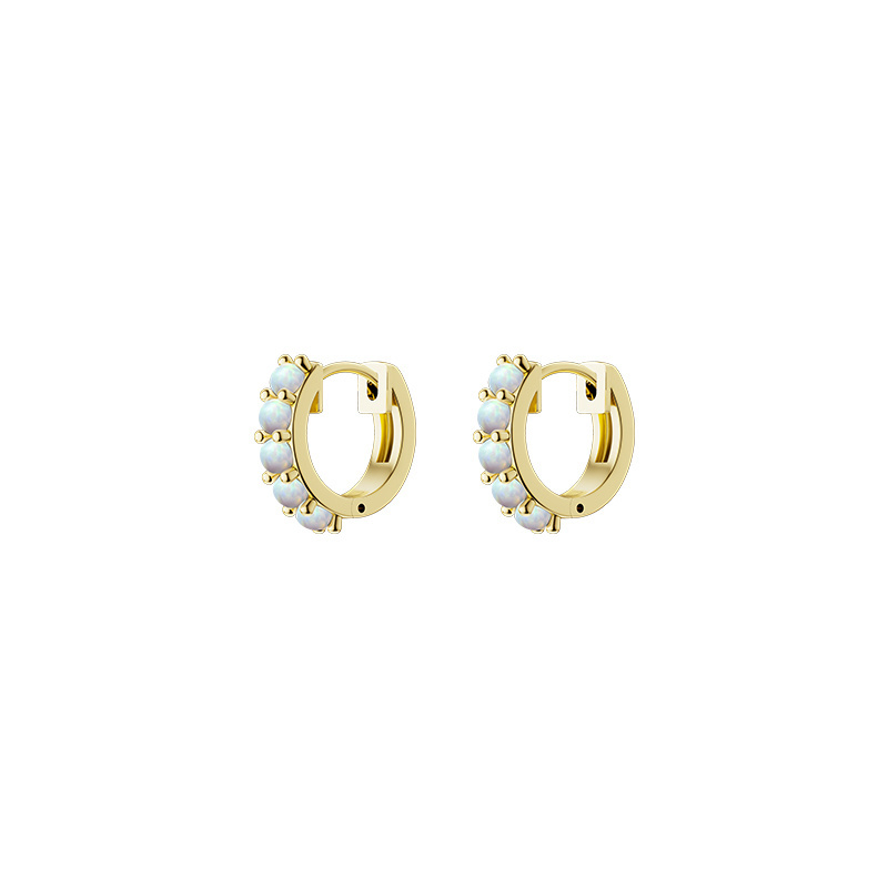 Unique 18K Gold Plated Brass Opal Gemstone Earrings Women Small Huggie Hoop Earrings for Jewelry Gifts