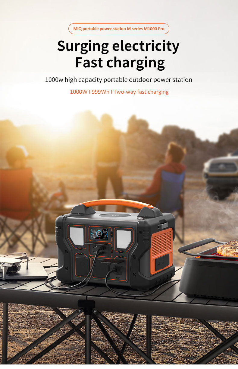 Quick Charge Energy UPS Backup Battery Pack Solar Panel Electric Generator Outdoor Emergency 1000W Portable AC Power Station