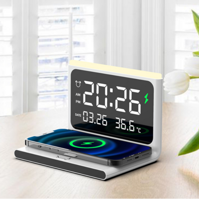 New Digital Clock Smart Wireless Charger 15w Wireless Charger Alarm Clock Multi-function Calendar Temperature Wireless Charger