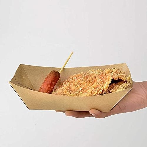 3 LB Disposable Paper food tray Kraft Paper Container Concession paper boat tray for Diners