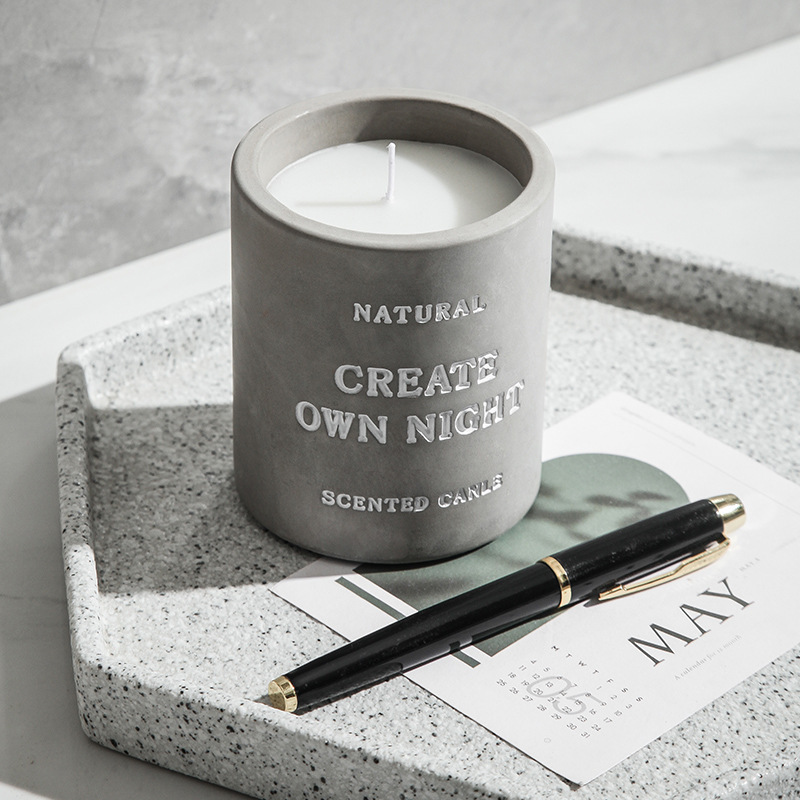 Custom logo nordic grey ceramic candle jars home decor cement candle jar