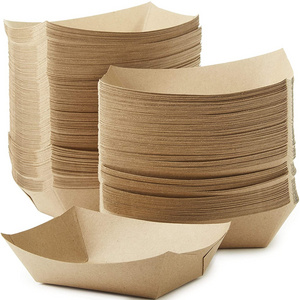 3 LB Disposable Paper food tray Kraft Paper Container Concession paper boat tray for Diners