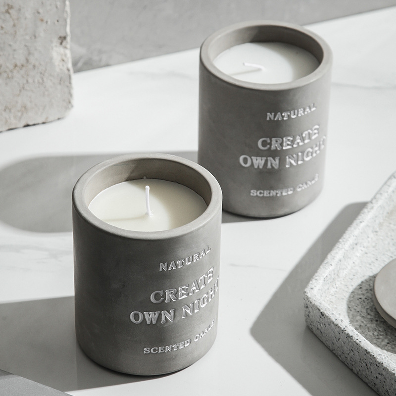 Custom logo nordic grey ceramic candle jars home decor cement candle jar