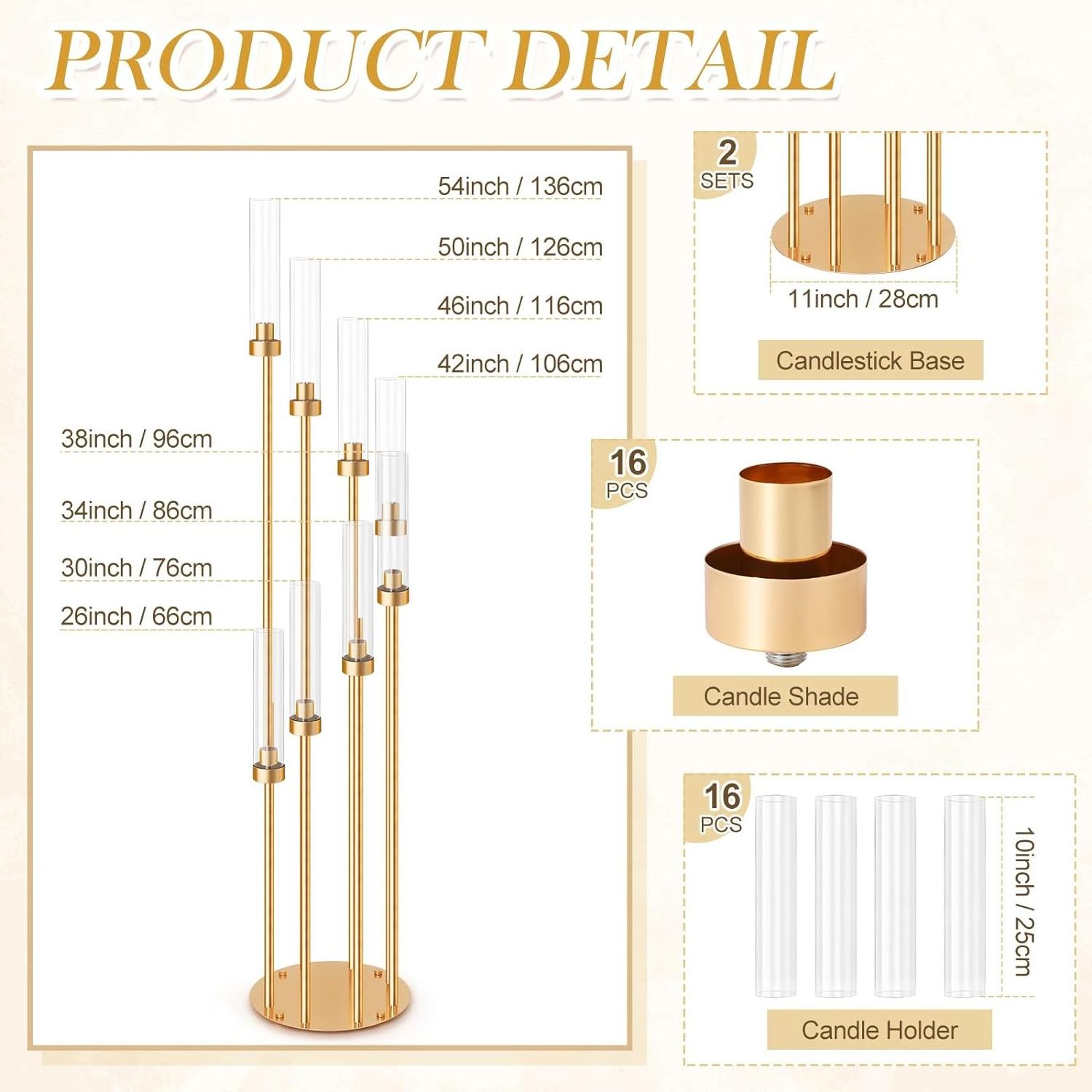 Wholesale New Gold Candelabra Centerpieces 8 arms Metal Candle Holders For Wedding event decoration