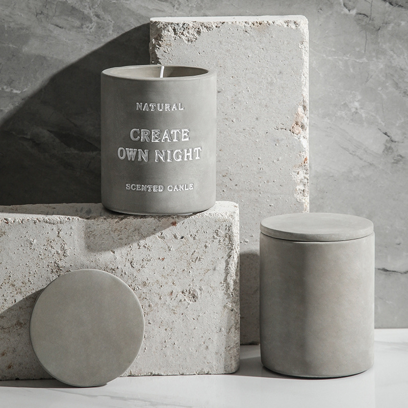 Custom logo nordic grey ceramic candle jars home decor cement candle jar