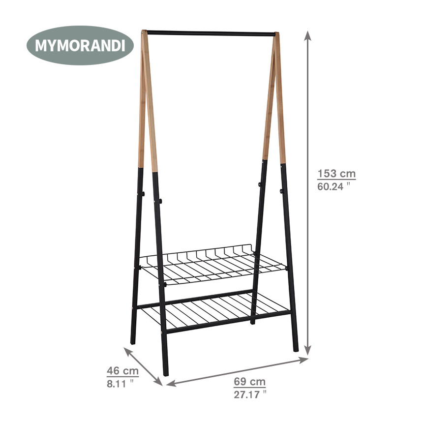 2022 New Develop Garment Display Rack For Clothes With 2 Layers Shelf Gold Clothing Rack