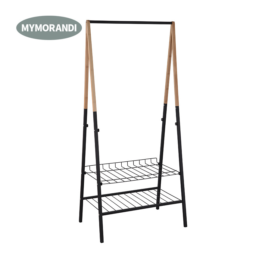 2022 New Develop Garment Display Rack For Clothes With 2 Layers Shelf Gold Clothing Rack