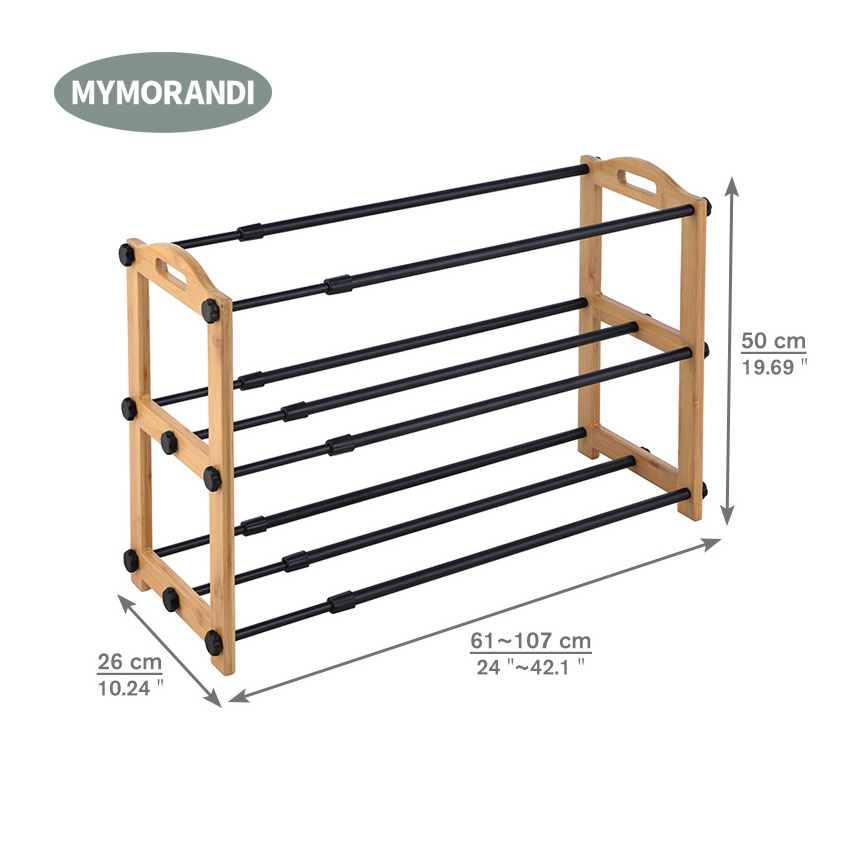 2022 New develop Extendable Metal Shoe Rack With Three Layer Bamboo Shoe Rack