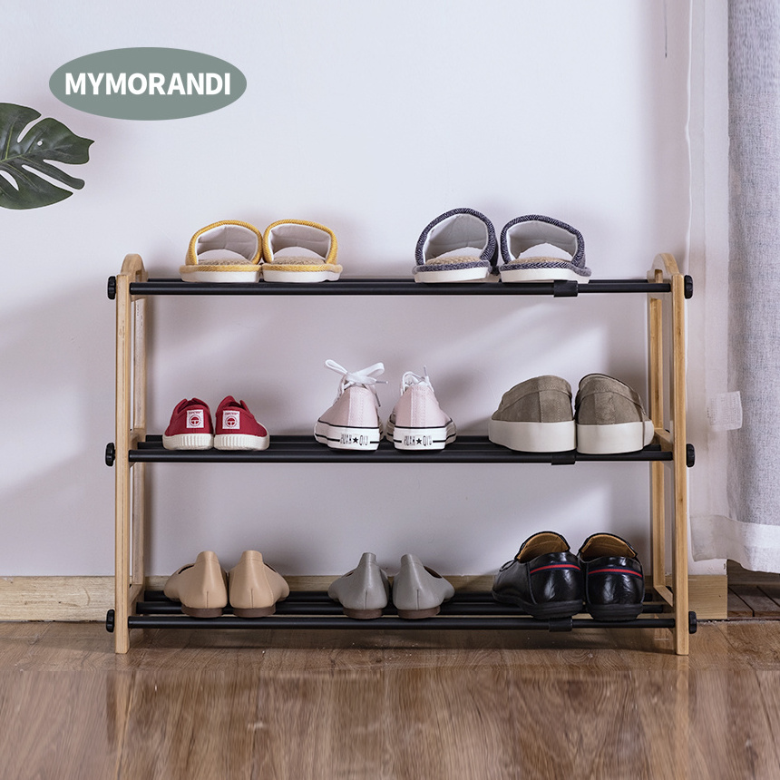 2022 New develop Extendable Metal Shoe Rack With Three Layer Bamboo Shoe Rack