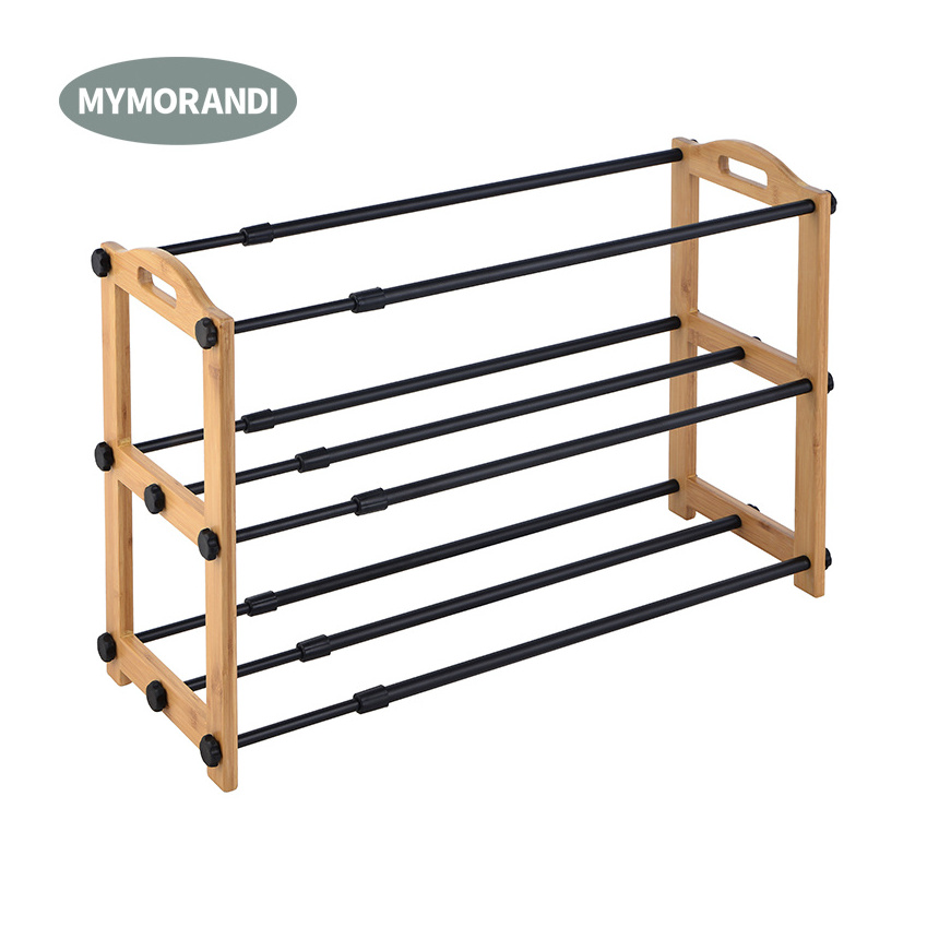 2022 New develop Extendable Metal Shoe Rack With Three Layer Bamboo Shoe Rack