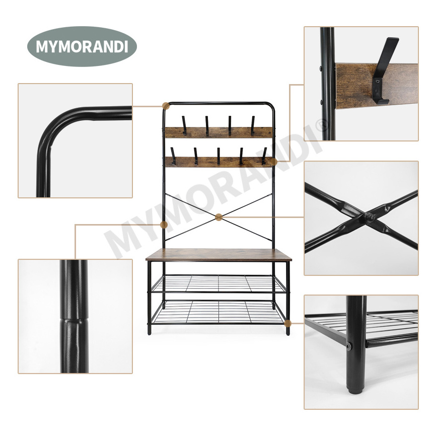 High Quality Hall Tree Metal entryway bench shoe rack 9 Hooks Bench Storage standing Hallway Umbrella Hat coat