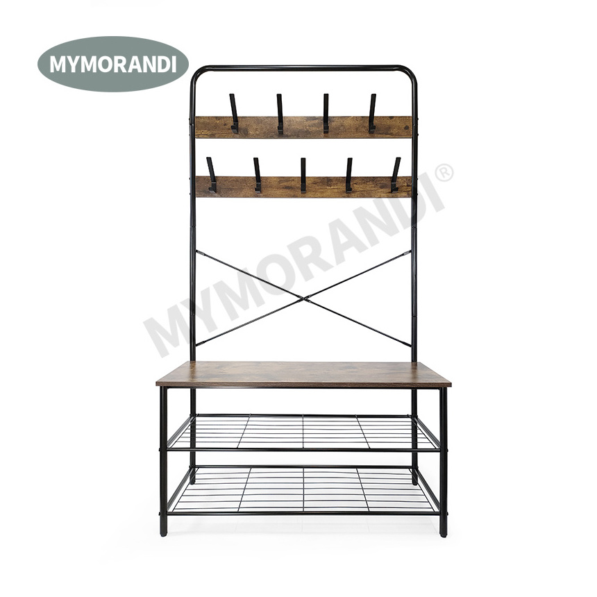 High Quality Hall Tree Metal entryway bench shoe rack 9 Hooks Bench Storage standing Hallway Umbrella Hat coat