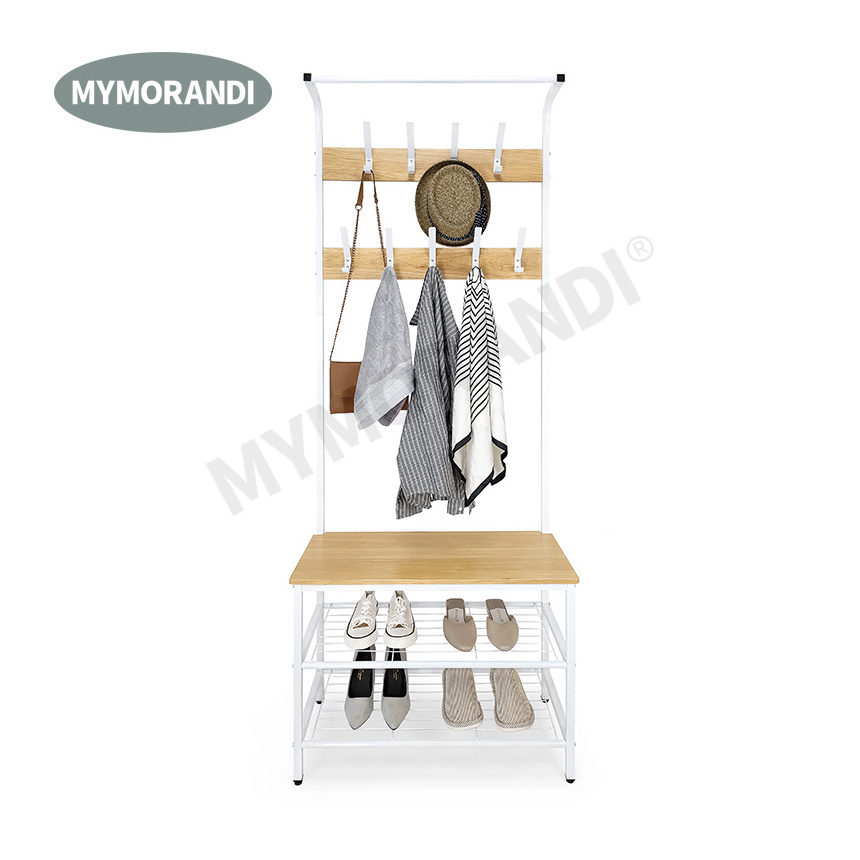 MyMorandi Living Room Entryway Bench metal stand coat rack Easy Assembly hall tree with bench and shoe storage racks stands