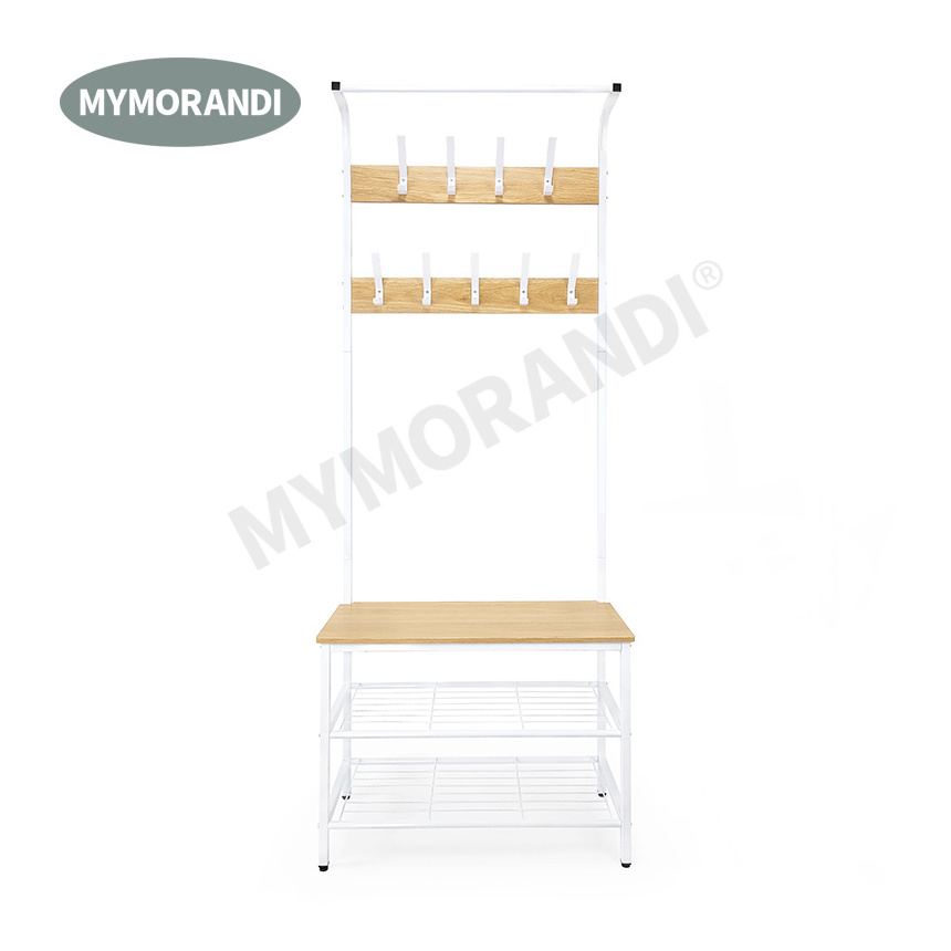 MyMorandi Living Room Entryway Bench metal stand coat rack Easy Assembly hall tree with bench and shoe storage racks stands