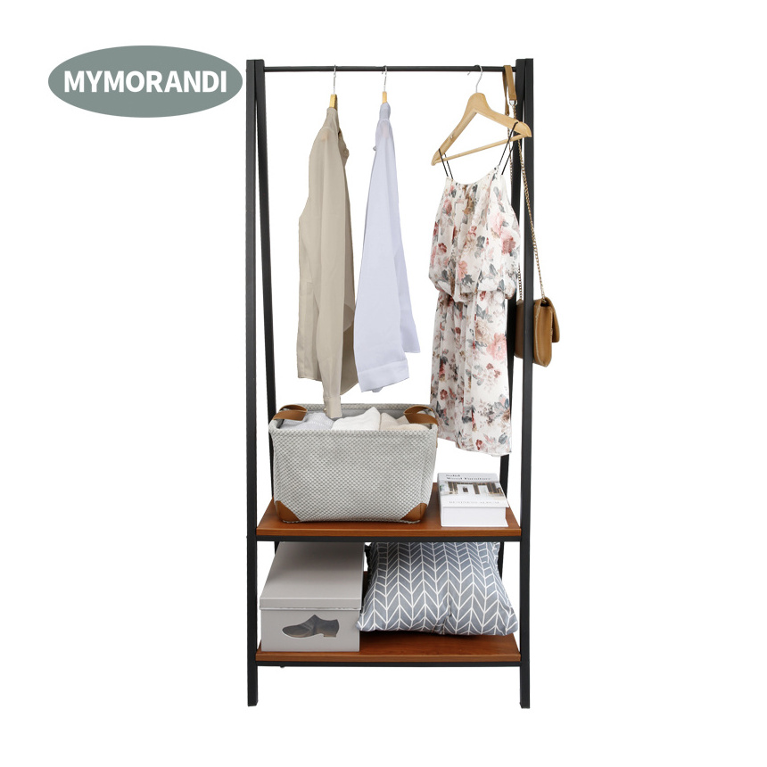 Modern Design Metal Frame Clothes Stand Cloth Hanger Rack With 2 Tier Storage Rack