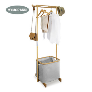 Hot sale Bamboo Garment Hanger Clothes Rack Laundry Basket