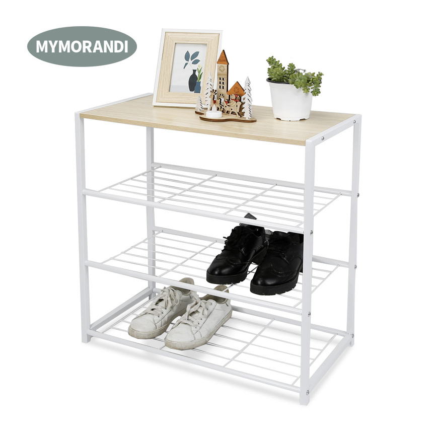 Stackable 4-tier shoe rack storage metal mesh shoe shelf stand iron tube shoe rack for 9 to 12 pairs