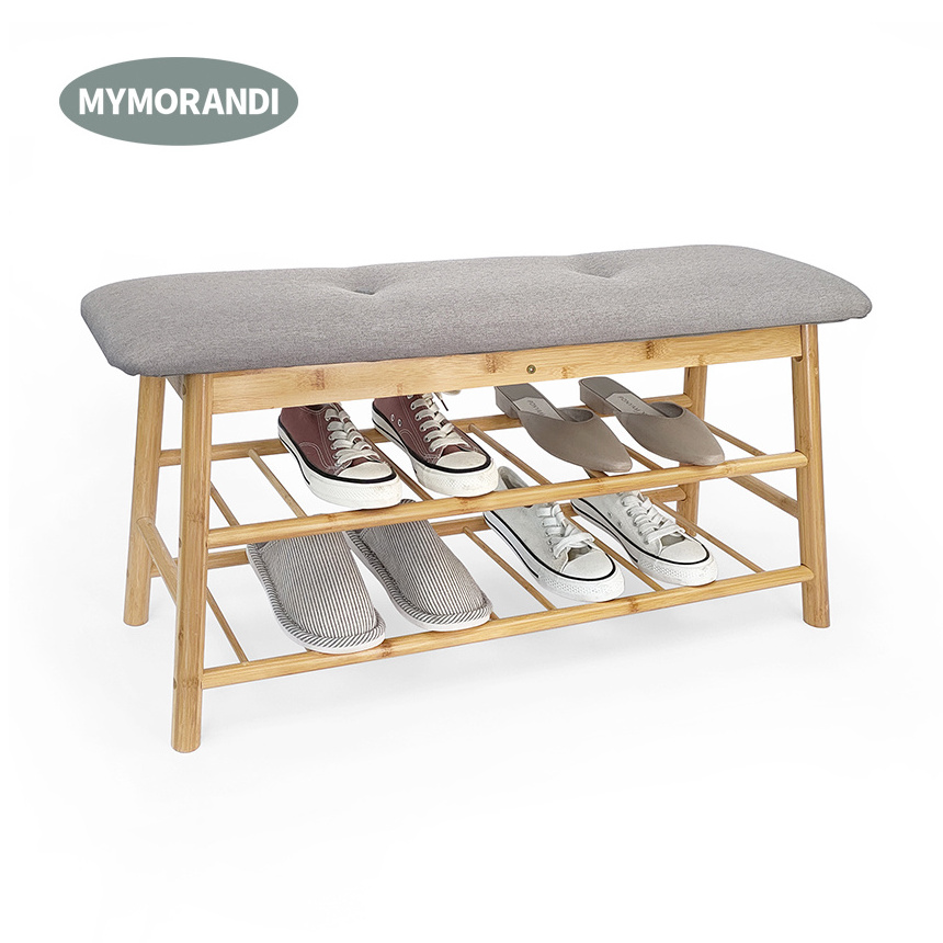 Shoe Rack Bench Bamboo Shoe Rack with Cushioned Seat Shoe Bench for Entryway, Hallway, Bedroom and Closet