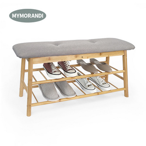 Shoe Rack Bench Bamboo Shoe Rack with Cushioned Seat Shoe Bench for Entryway, Hallway, Bedroom and Closet